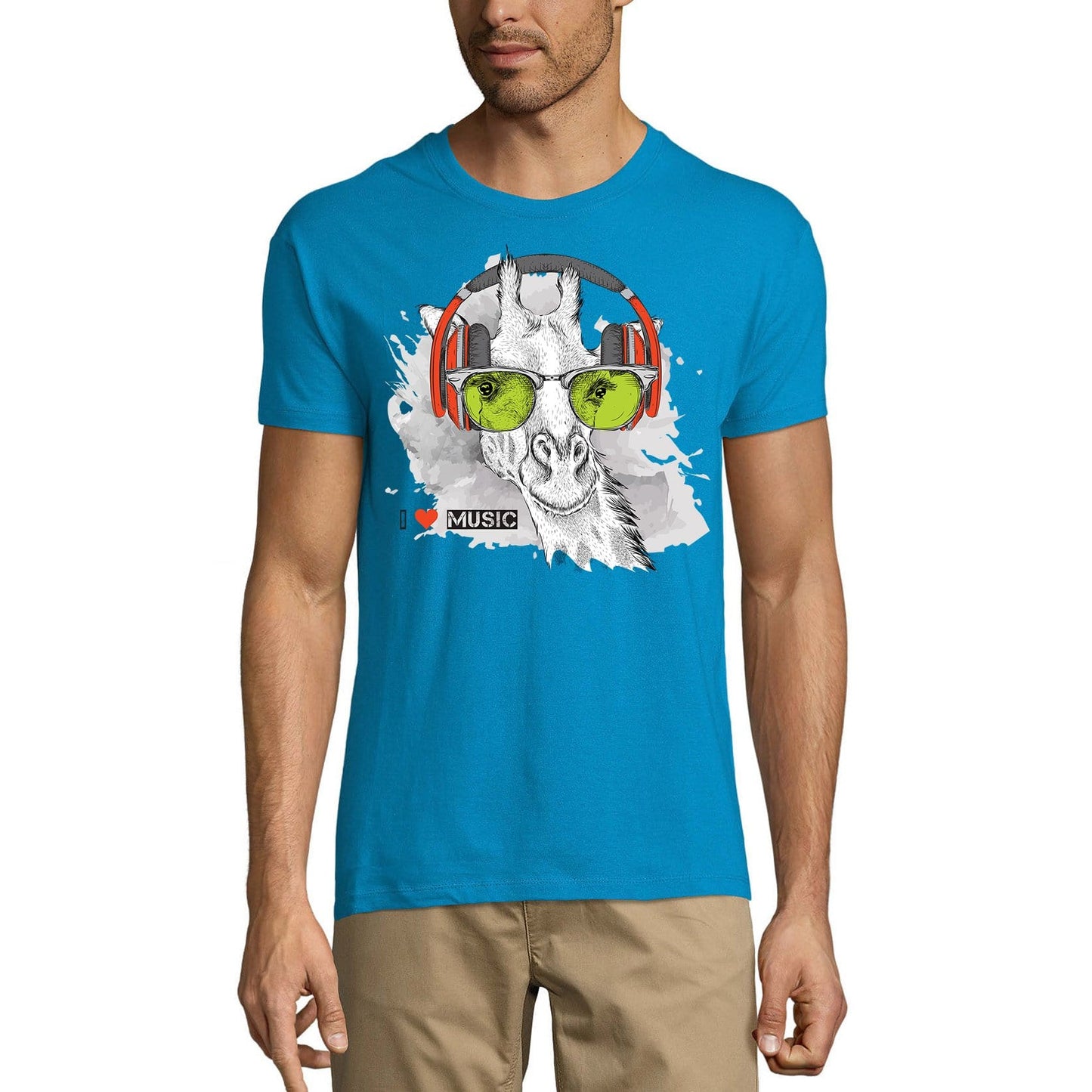 ULTRABASIC Men's Novelty T-Shirt Cool Giraffe - I Love Music Funny Tee Shirt