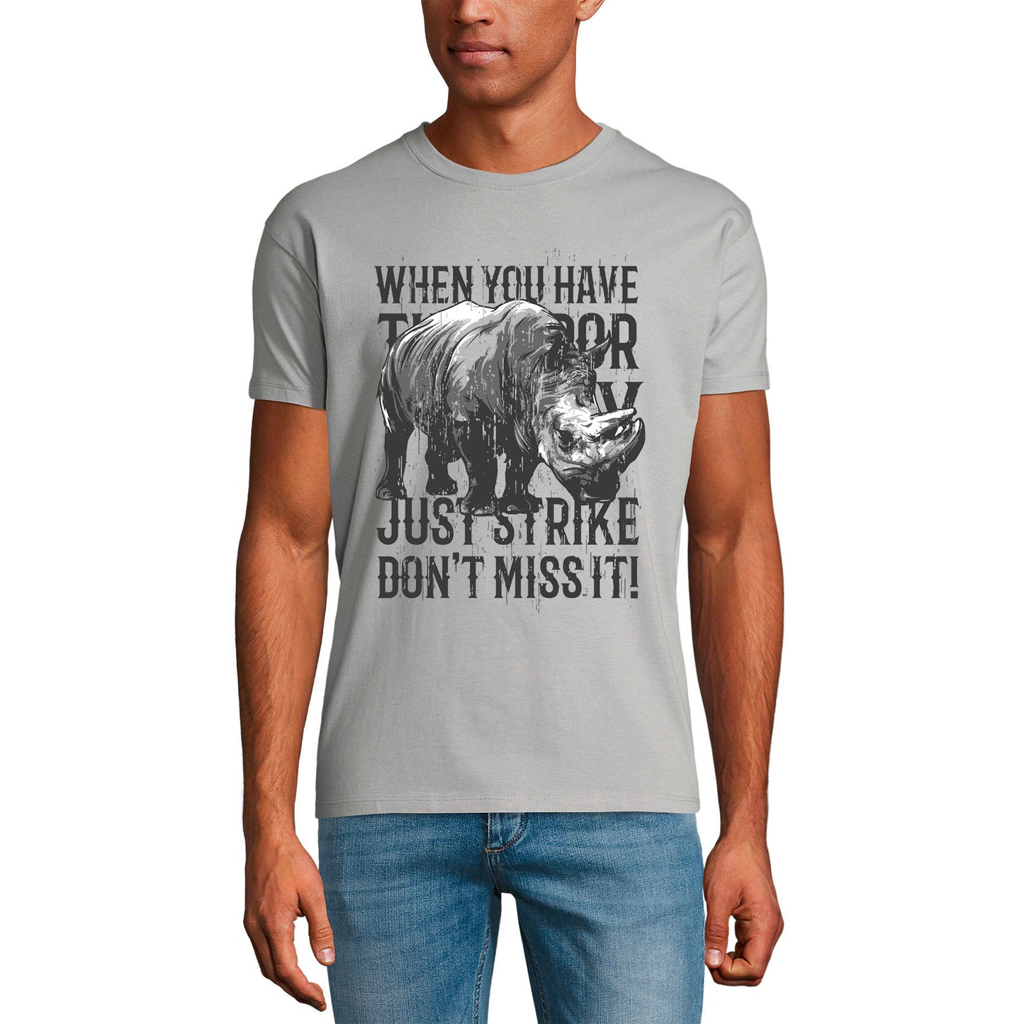 ULTRABASIC Men's Graphic T-Shirt Just Strike Don't Miss It - Rhino Shirt for Men