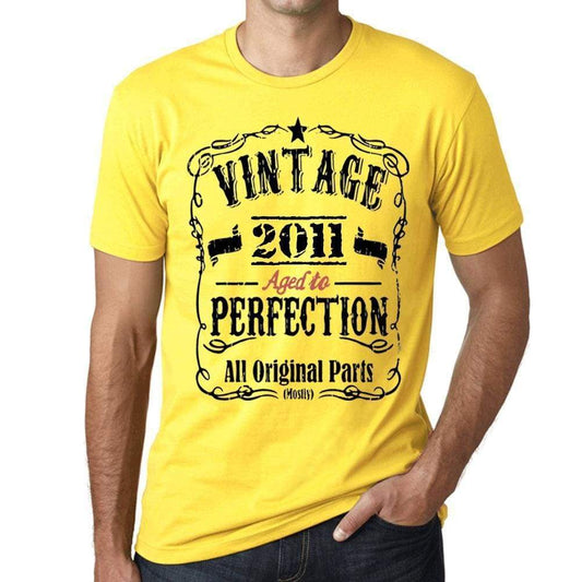 2011 Vintage Aged To Perfection Mens T-Shirt Yellow Birthday Gift 00487 - Yellow / Xs - Casual