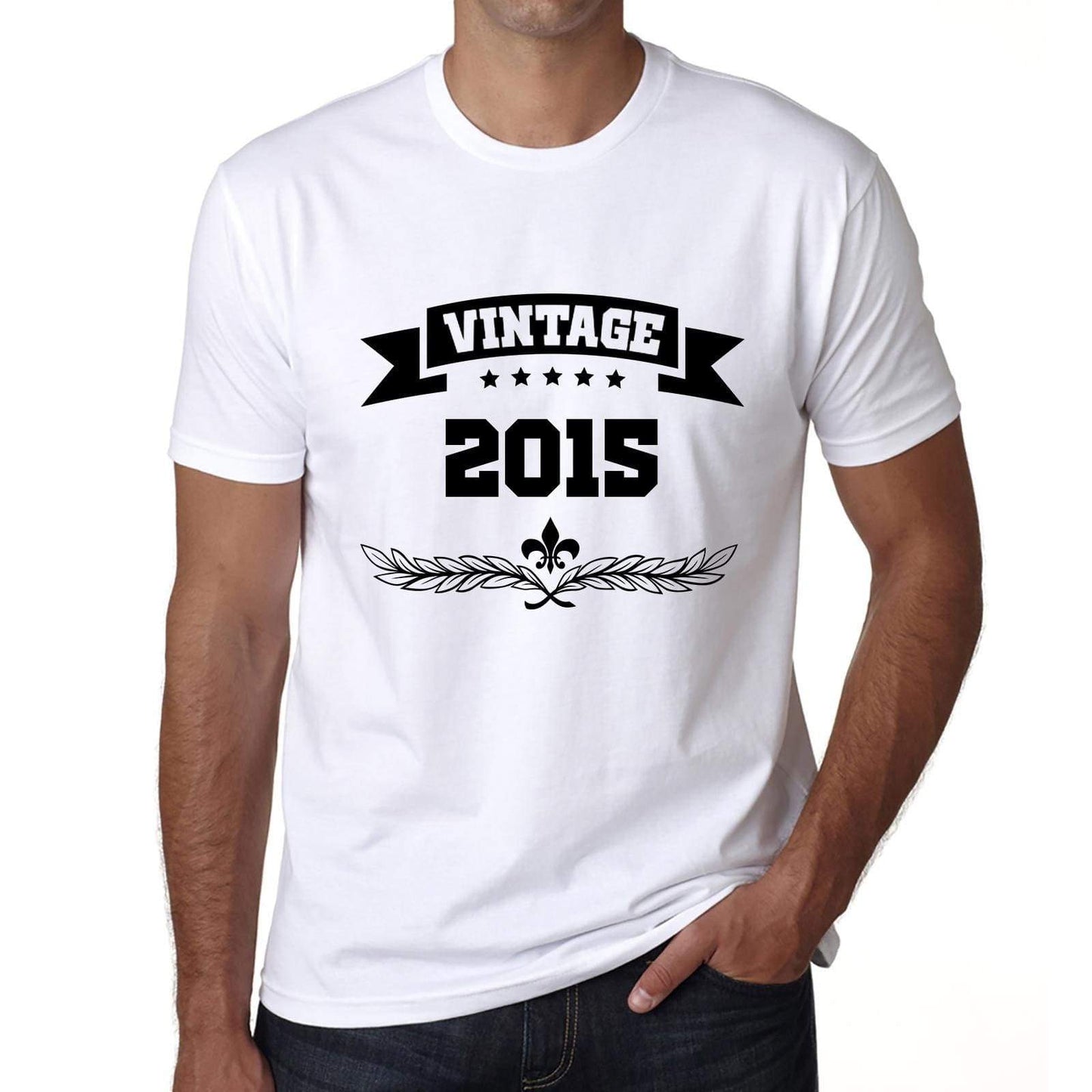 2015 Vintage Year White Mens Short Sleeve Round Neck T-Shirt 00096 - White / S - Casual