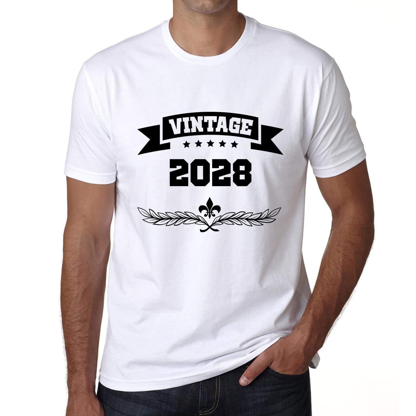 2028 Vintage Year White Mens Short Sleeve Round Neck T-Shirt 00096 - White / S - Casual