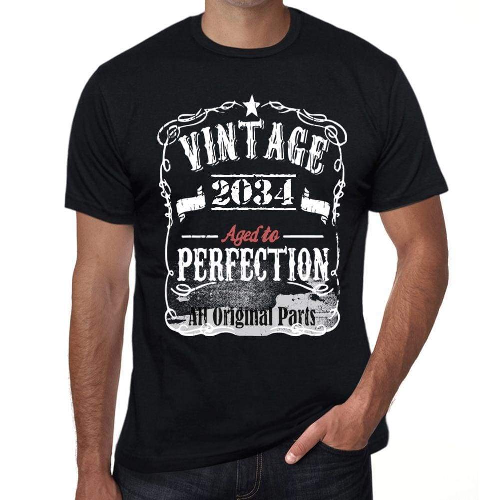2034 Vintage Aged To Perfection Mens T-Shirt Black Birthday Gift 00490 - Black / Xs - Casual
