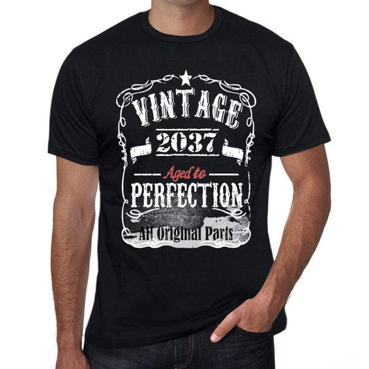 2037 Vintage Aged To Perfection Mens T-Shirt Black Birthday Gift 00490 - Black / Xs - Casual