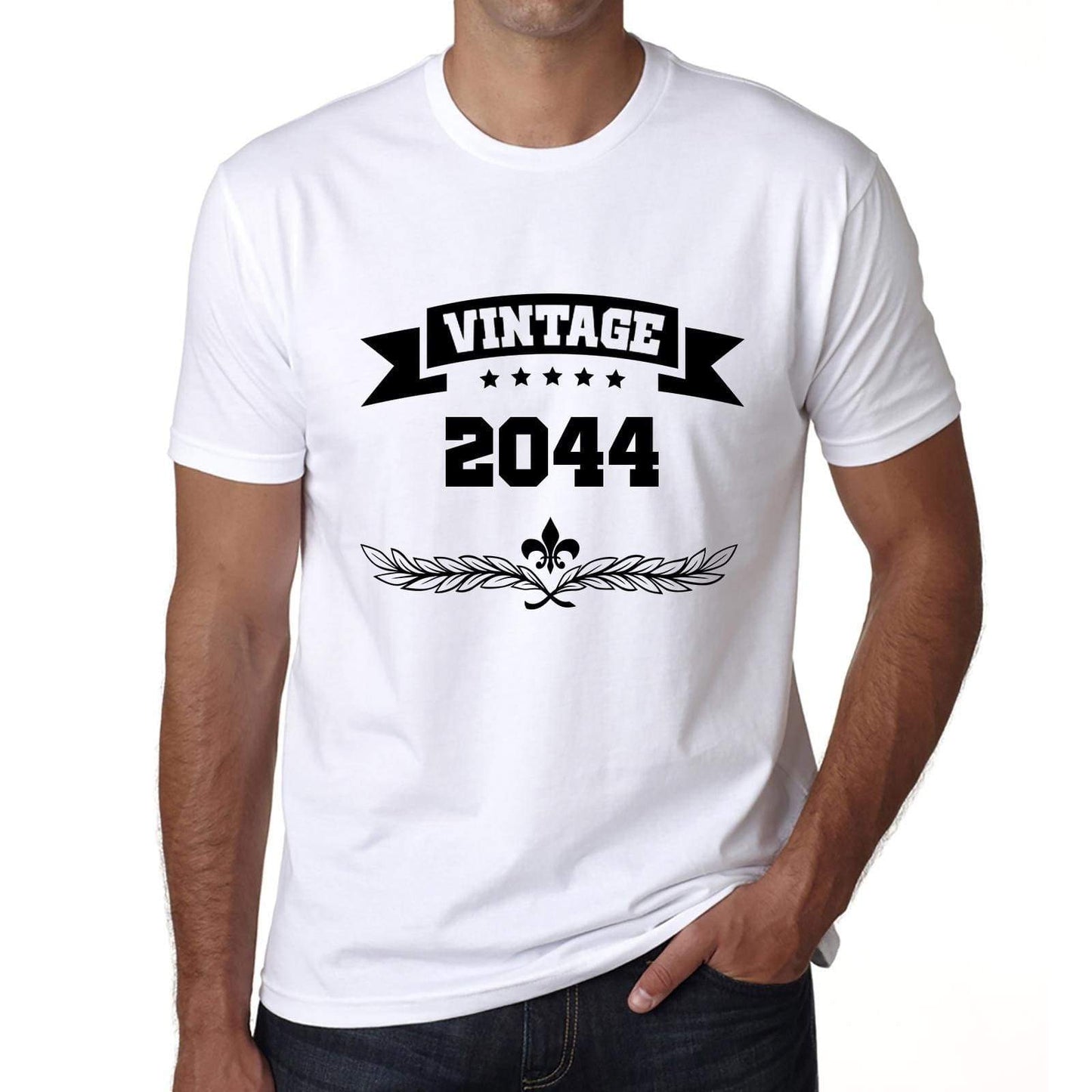 2044 Vintage Year White Mens Short Sleeve Round Neck T-Shirt 00096 - White / S - Casual