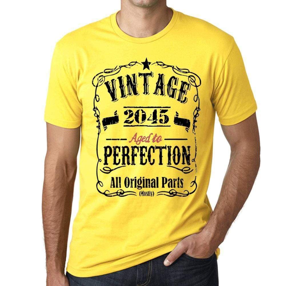 2045 Vintage Aged To Perfection Mens T-Shirt Yellow Birthday Gift 00487 - Yellow / Xs - Casual