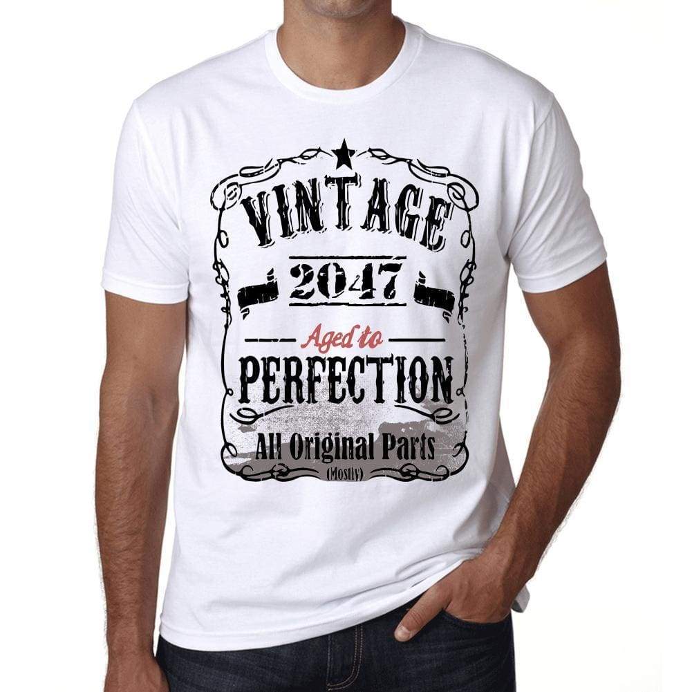 2047 Vintage Aged To Perfection Mens T-Shirt White Birthday Gift 00488 - White / Xs - Casual
