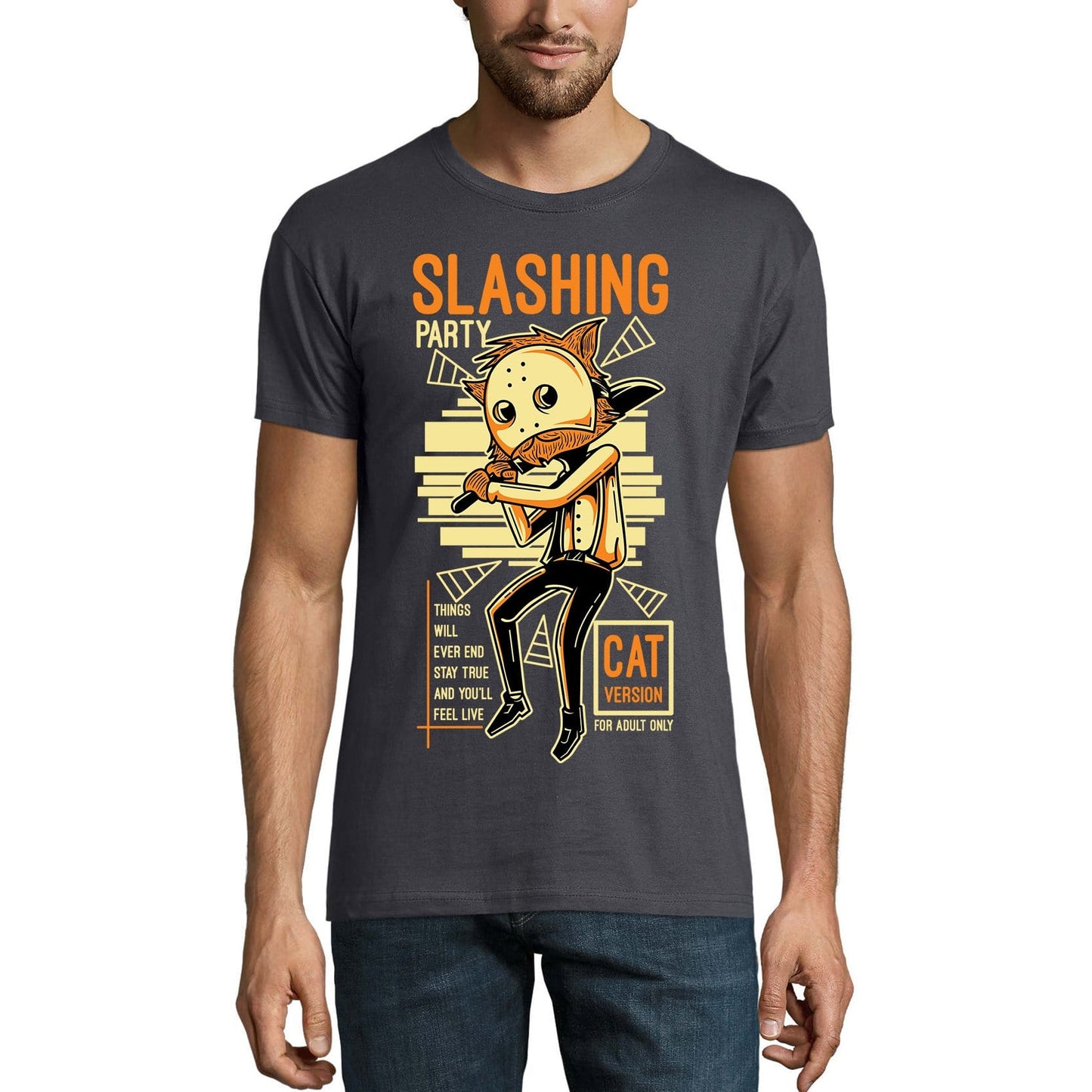 ULTRABASIC Men's Novelty T-Shirt Slashing Party Cat Version