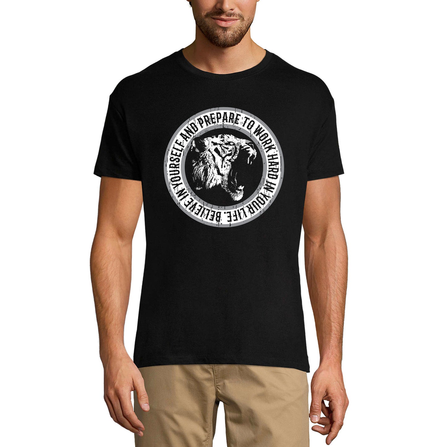 T-shirt ULTRABASIC pour hommes, croyez en vous et préparez-vous à travailler dur - Tiger Quote Shirt