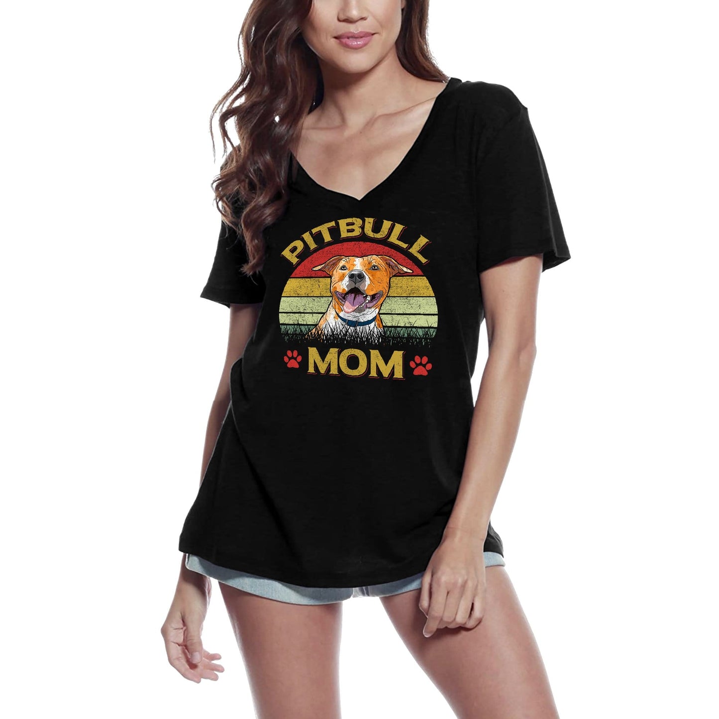 ULTRABASIC Damen T-Shirt Retro Pitbull Mom Paw – Mutter Hundeliebhaber T-Shirt für Damen