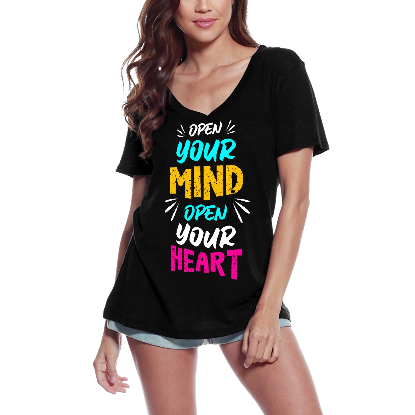 ULTRABASIC Women's T-Shirt Open Your Mind Open Your Heart - Motivational Quote
