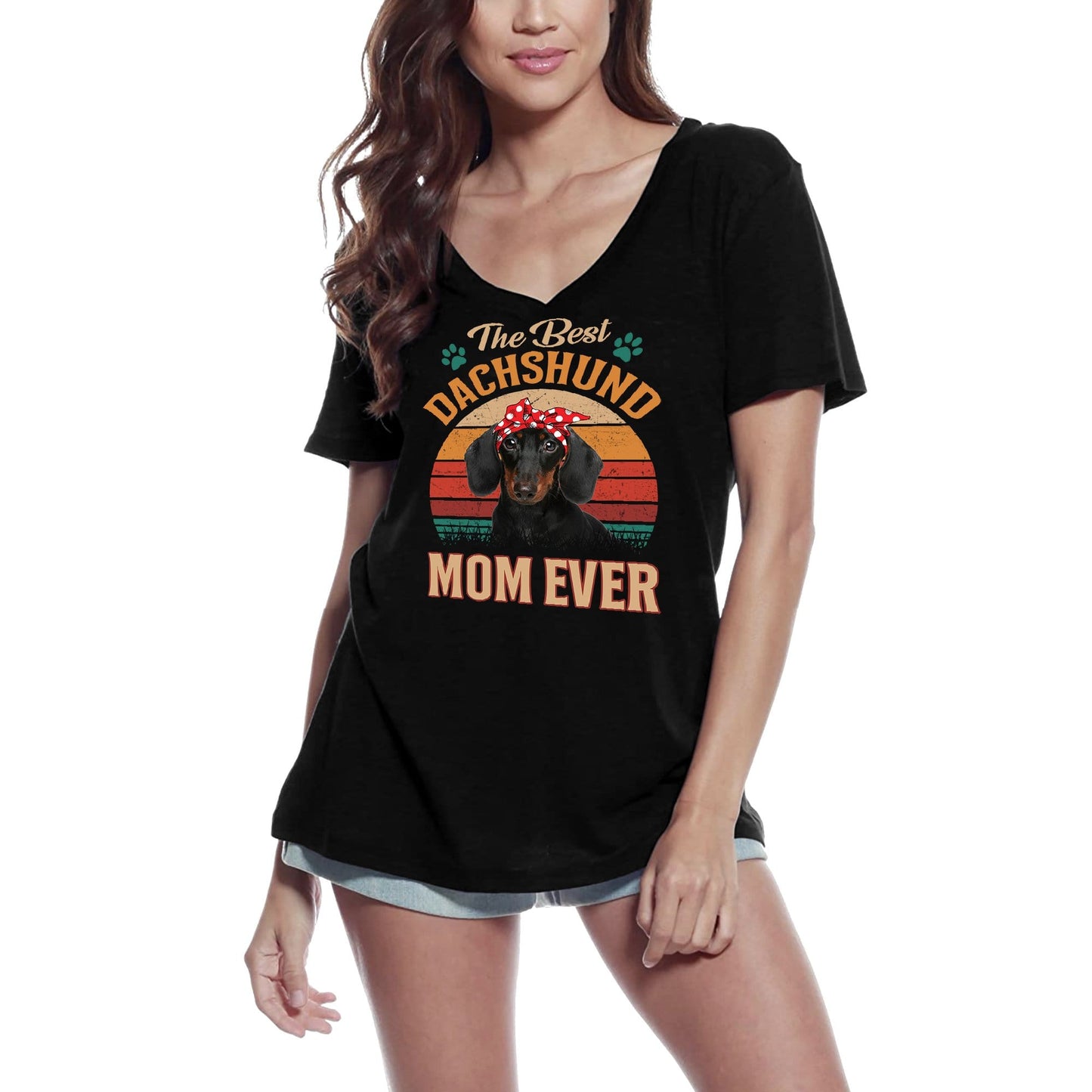 ULTRABASIC Women's T-Shirt The Best Dachshund Mom Ever - Retro Sunset Mother Dog Lover Tee Shirt for Ladies