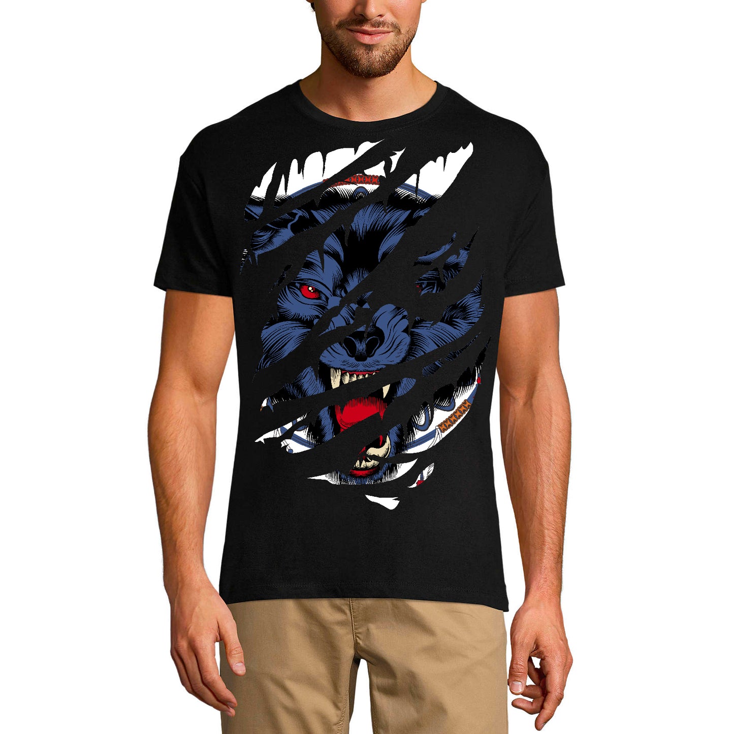 ULTRABASIC Herren zerrissenes T-Shirt Scary Mad Wolf – Vintage-Shirt für Männer