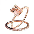 2pcs Rings Set European American 18K Plated Rose Gold Diamond Zircon Encrusted Engagement Rings