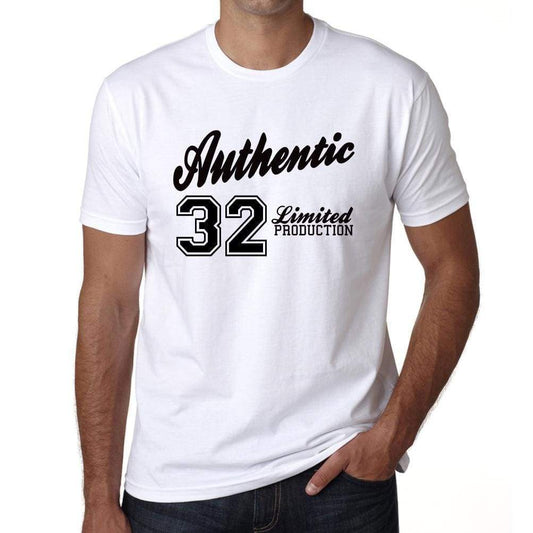 32 Authentic White Mens Short Sleeve Round Neck T-Shirt 00123 - White / L - Casual