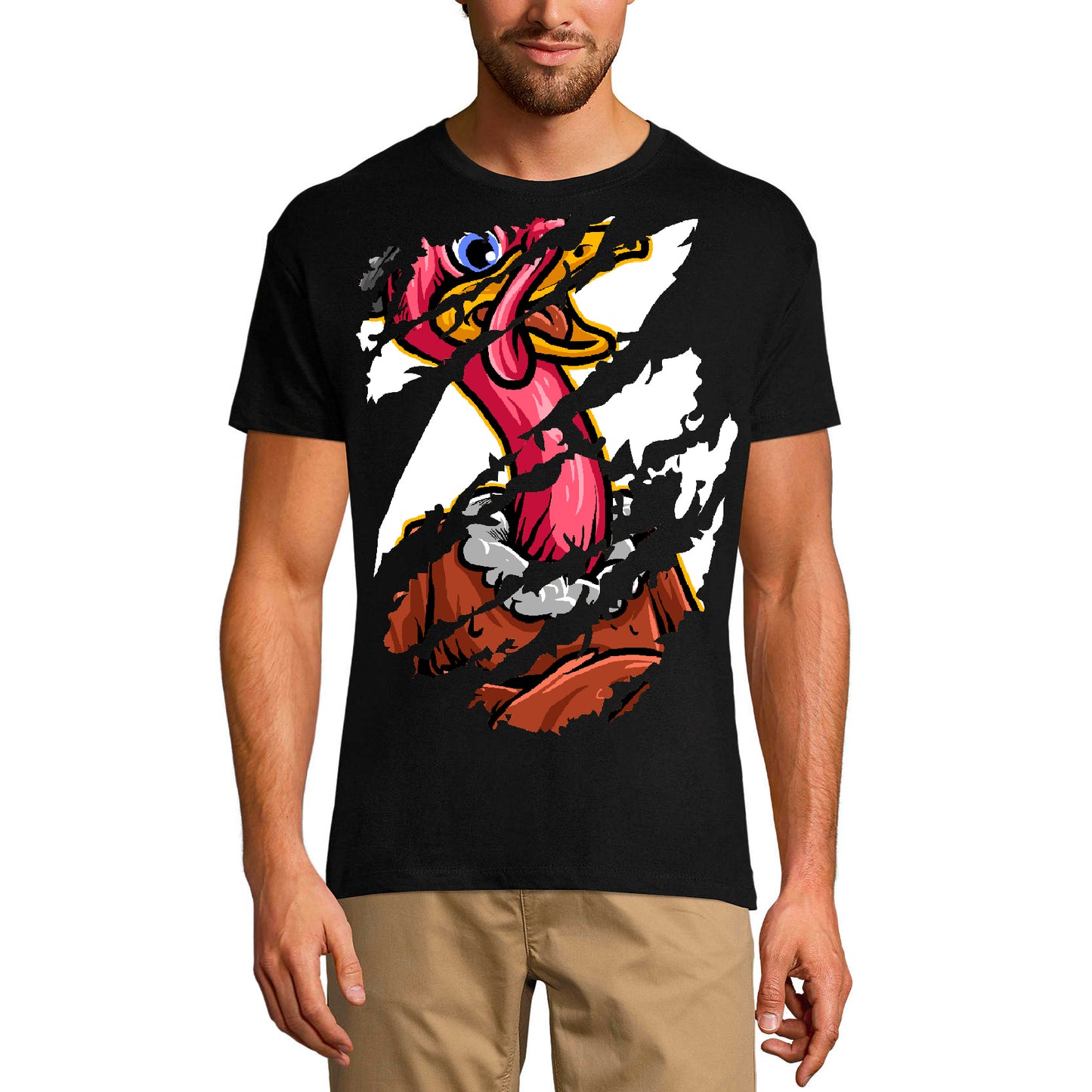 ULTRABASIC Herren zerrissenes T-Shirt Truthahnvogel – großes Vogelgesicht – Vintage-Shirt