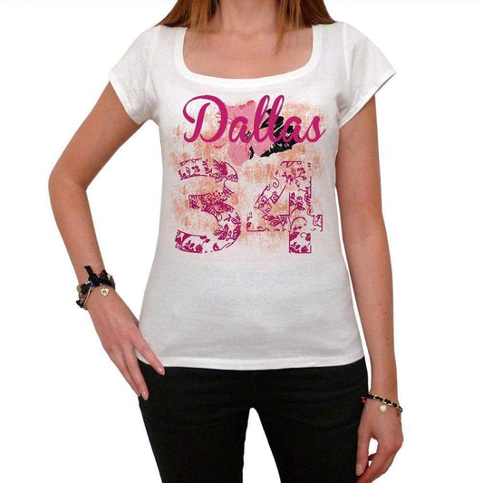 34 Dallas City With Number Womens Short Sleeve Round White T-Shirt 00008 - Casual