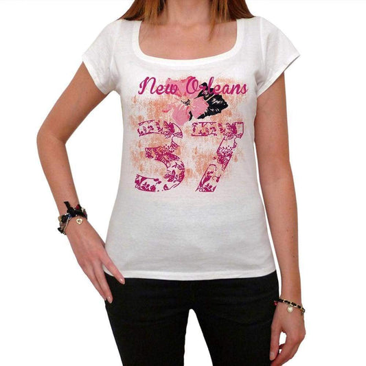 37 New Orleans City With Number Womens Short Sleeve Round White T-Shirt 00008 - Casual