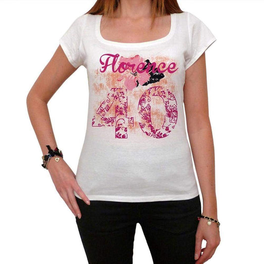 40 Florence City With Number Womens Short Sleeve Round White T-Shirt 00008 - White / Xs - Casual