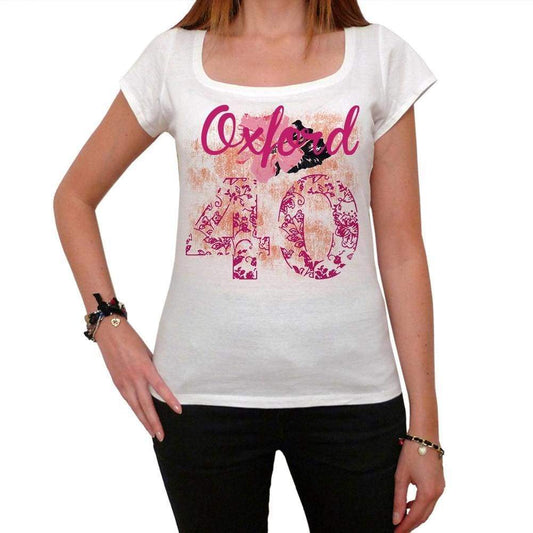 40 Oxford City With Number Womens Short Sleeve Round White T-Shirt 00008 - White / Xs - Casual