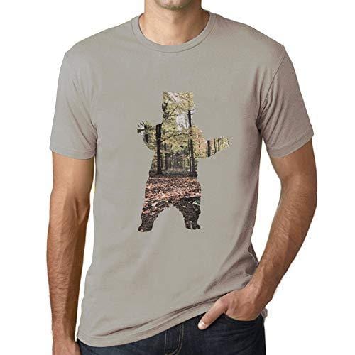 Ultrabasic - Homme T-Shirt Graphique Ours et Forêt Gris Clair