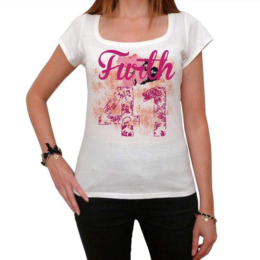 41 Furth City With Number Womens Short Sleeve Round White T-Shirt 00008 - White / Xs - Casual