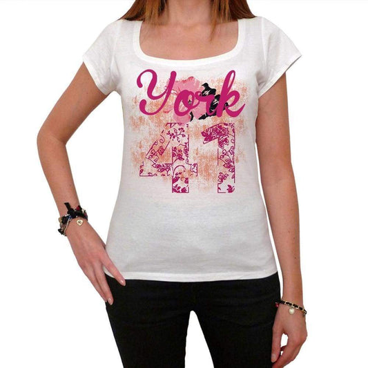 41 York City With Number Womens Short Sleeve Round White T-Shirt 00008 - White / Xs - Casual