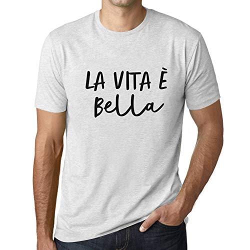 Ultrabasic - Homme T-Shirt Graphique La Vita e Bella Blanc Chiné