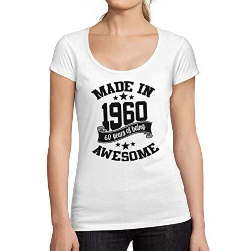 Ultrabasic - Tee-Shirt Femme Col Rond Décolleté Made in 1960 Idée Cadeau T-Shirt pour Le 60e Anniversaire Blanc