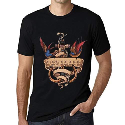 Ultrabasic - Homme T-Shirt Graphique Anchor Tattoo Devilish Noir Profond
