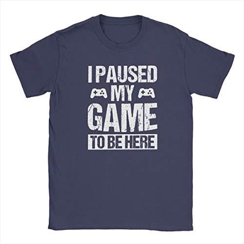 Men's T-Shirt Funny T-shirt I Paused My Game to Be Here Gaming T-shirt Navy