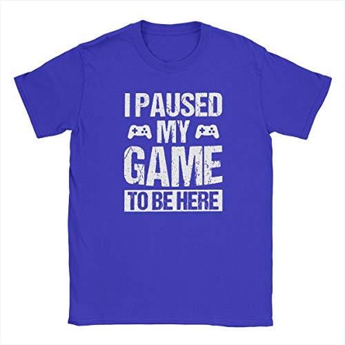 Men's T-Shirt Funny T-shirt I Paused My Game to Be Here Gaming T-shirt Blue