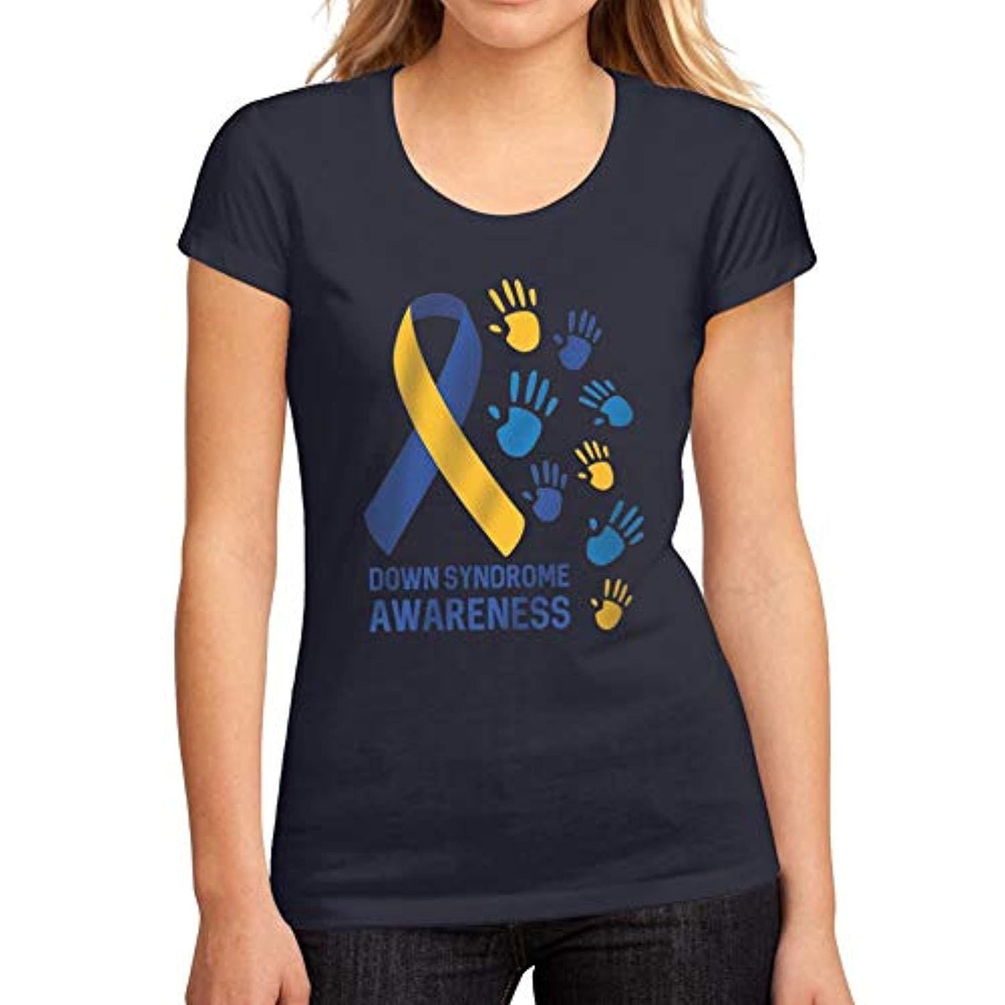 Ultrabasic Women's Graphic T-Shirt Down Syndrome Awareness French Navy