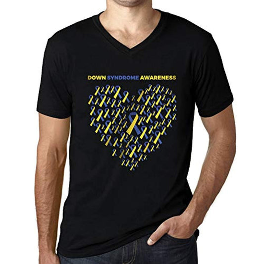 Ultrabasic T-shirt graphique à col en V pour hommes, syndrome de Down, cœur, <span>noir profond</span>