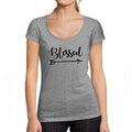 Ultrabasic - Tee-Shirt Femme col Rond Décolleté Blessed Tee Imprimé Lettre Gris Chiné