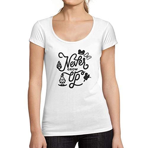 Ultrabasic - Femme Graphique Never Grow Up T-Shirt Action de Grâces Xmas Cadeau Idées Tee Blanco