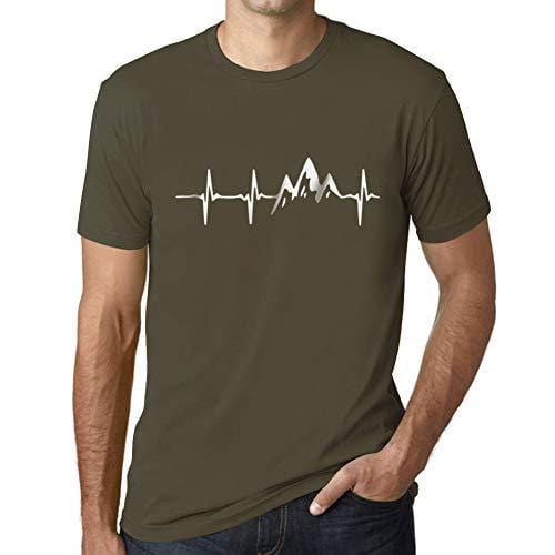 Ultrabasic - Homme T-Shirt Graphique Rythme Cardiaque de Montagne Army