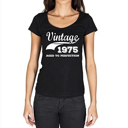 Vintage Aged to Perfection 1975, Schwarz, Damen Kurzarm-Rundhals-T-Shirt, Geschenk-T-Shirt 00345