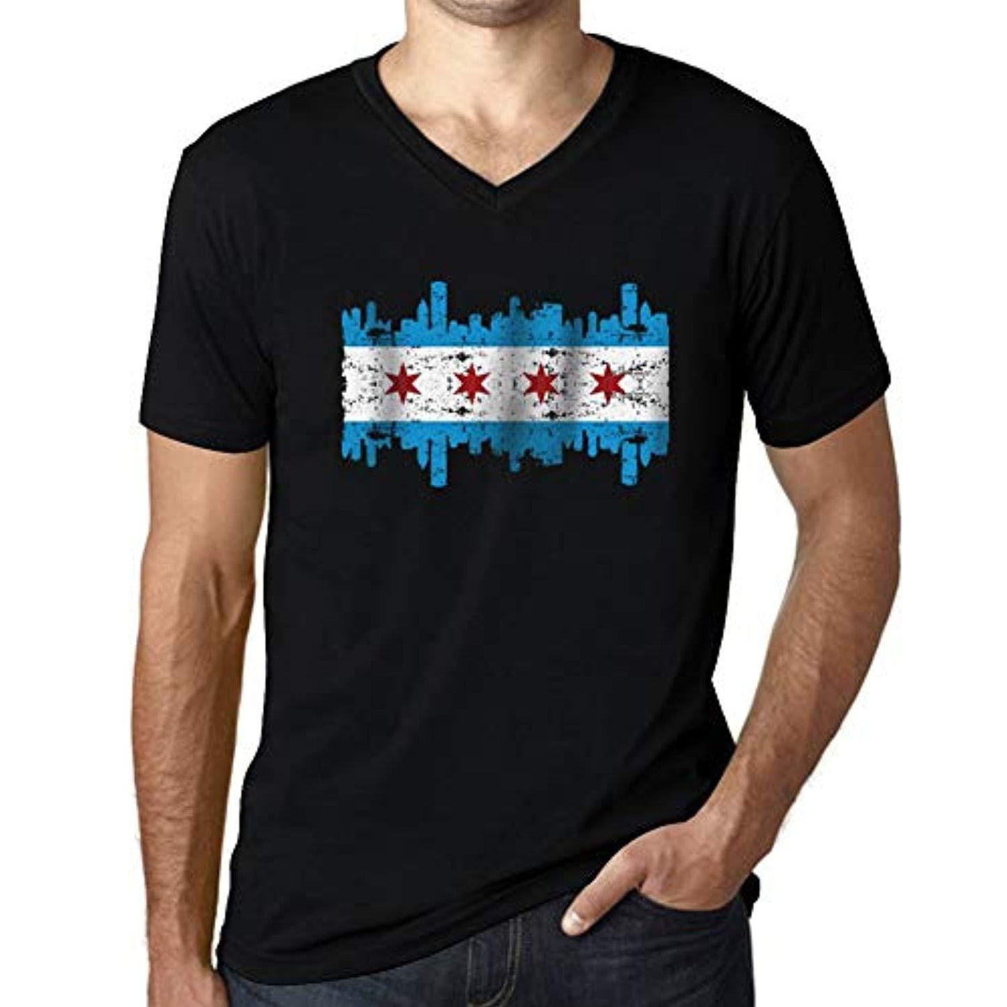 Ultrabasic - Graphic Men's Chicago City Flag Skyline Tee Print on T-Shirt