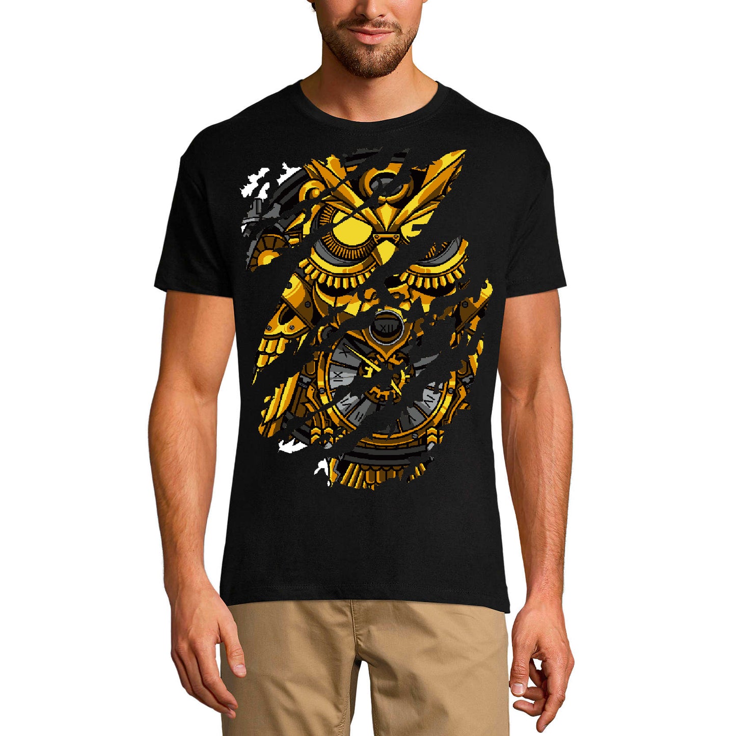 ULTRABASIC Herren-T-Shirt mit zerrissener Uhr, Eule – Nachtvogel, lustiges Shirt für Männer
