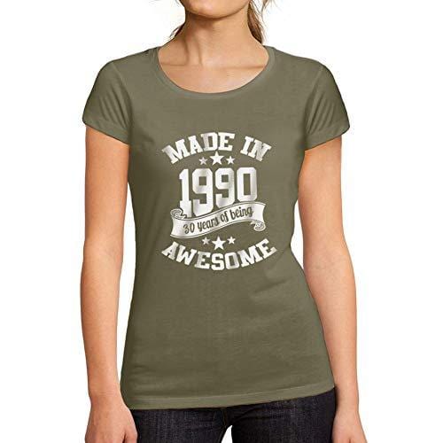Ultrabasic - T-Shirt Donna Girocollo Made in 1990 Idée Cadeau T-Shirt pour Le 30e Anniversaire Kaki