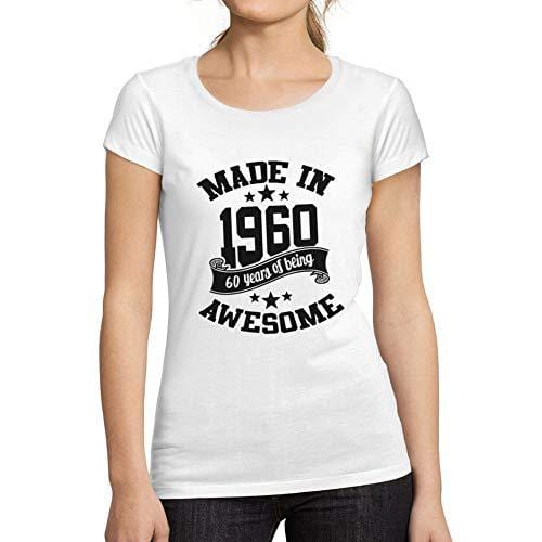 Ultrabasic - T-Shirt Donna Girocollo Made in 1960 Idée Cadeau T-Shirt pour Le 60e Anniversaire Blanc