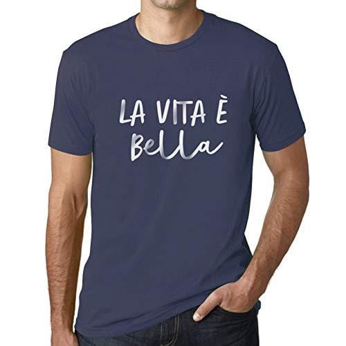 Ultrabasic - Herren T-Shirt Graphique La Vita e Bella Denim