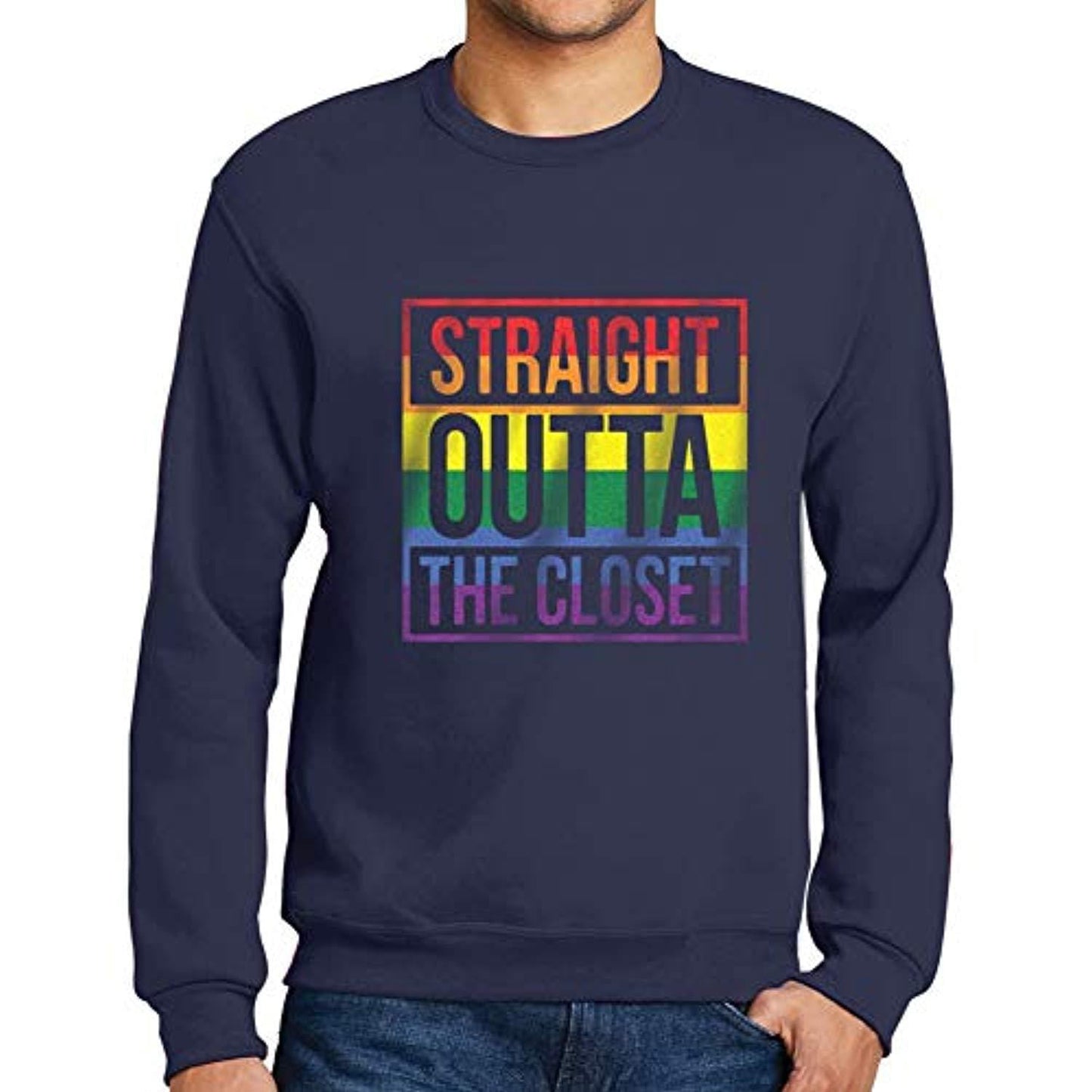 Ultrabasic Men's Printed Graphic Sweatshirt LGBT Straight Outta The Closet French Navy