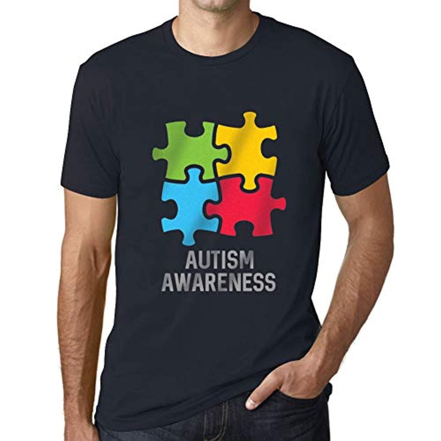 Ultrabasic Men's Graphic T-Shirt Autism Awareness Navy