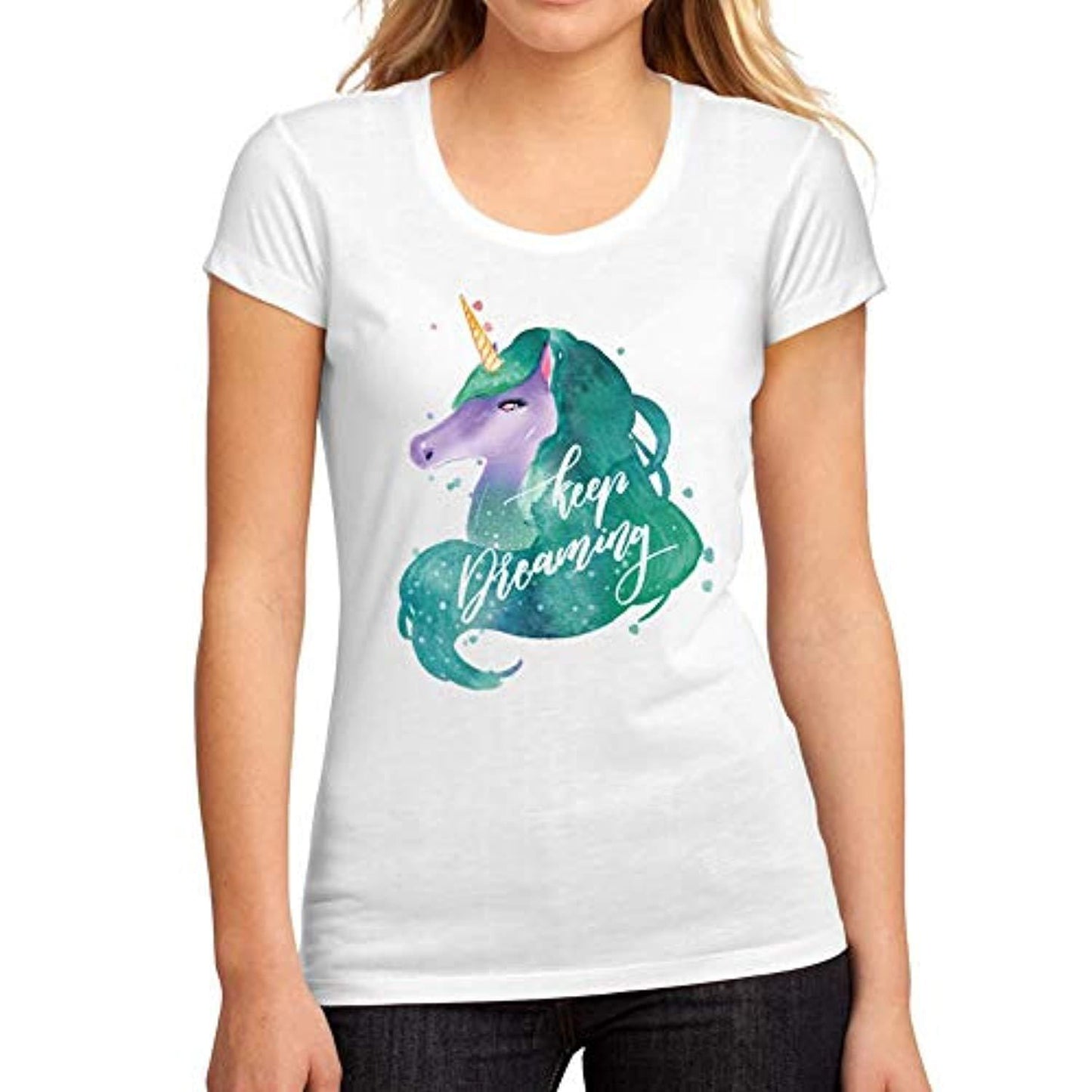 Women's Graphic T-Shirt Keep Dreaming Unicorn White
