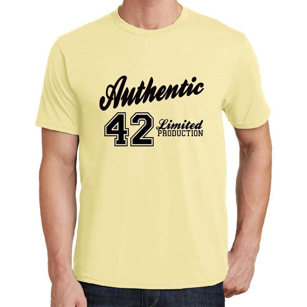 42 Authentic Yellow Mens Short Sleeve Round Neck T-Shirt - Yellow / S - Casual