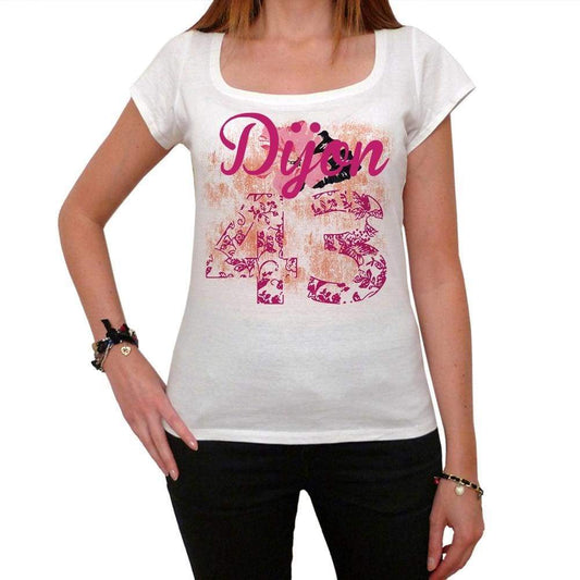 43 Dijon City With Number Womens Short Sleeve Round White T-Shirt 00008 - White / Xs - Casual