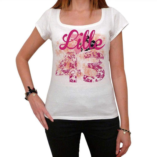 43 Lille City With Number Womens Short Sleeve Round White T-Shirt 00008 - White / Xs - Casual