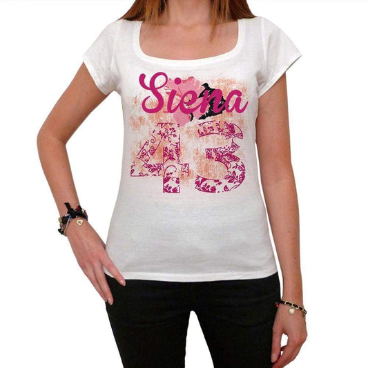 43 Siena City With Number Womens Short Sleeve Round White T-Shirt 00008 - White / Xs - Casual