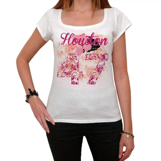 47 Houston City With Number Womens Short Sleeve Round White T-Shirt 00008 - White / Xs - Casual